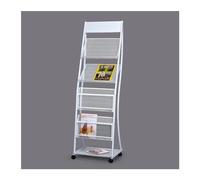 Floor Standing Magazine Rack with Wheels and 4 Shelves for Literature Display at Exhibitions and Trade Shows