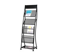 Floor Standing Magazine Rack with Wheels and 4 Shelves for Literature Display at Exhibitions and Trade Shows