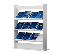 Floor Standing Magazine Racks Bookshelf with Large Capacity White Wood Literature Holder for Waiting Room Trade Show Reading Room Brochure Display Stand for Journals Catalogs and Leaflets H