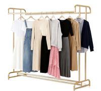 Floor Standing Metal Garment Rack, Clothing Display Stand For Hanging, Sturdy Clothes Rack, Multi-Purpose Clothing Organizer For Boutique Retail Store Laundry Home(Gold,100 * 50 * 148.5 cm)