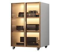 Floor-Standing Movable Storage Shelf, 2/3 Layer can Move AV Media Stand, with Glass Doors and Brake Wheel, for Home/Office/Theater(White,21.2x40.1"/54x102cm)