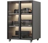 Floor-Standing Movable Storage Shelf, 2/3 Layer can Move AV Media Stand, with Glass Doors and Brake Wheel, for Home/Office/Theater(Black,21.2x40.1"/54x102cm)