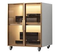 Floor-Standing Movable Storage Shelf, 2/3 Layer can Move AV Media Stand, with Glass Doors and Brake Wheel, for Home/Office/Theater(White,21.2x29.5"/54x75cm)
