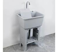 Floor-standing Plastic Utility Sink with Washboard and Faucet, Multi-purpose Laundry Tub for Bathroom, Kitchen, Garage, and Garden Use