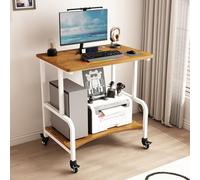 Floor-Standing Printer Stand with Storage Desktop,Home Mobile Under Desk Printer Stand,2-Tier Under Desk Printer Table,Metal Frame 3-Layer Storage Multifunction Printer(Dark brown/white,27.5in/70cm)