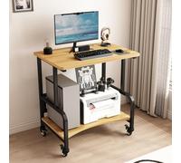 Floor-Standing Printer Stand with Storage Desktop,Home Mobile Under Desk Printer Stand,2-Tier Under Desk Printer Table,Metal Frame 3-Layer Storage Multifunction Printer(Brown/black,31.5in/80cm)