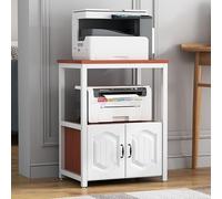 Floor-Standing Printer Stand with Storage,Mobile Printer Cabinet for Home Office,Metal Frame 3-Layer Storage Multifunction Printer,file cabinet with shelves,for Home Office(White/red,W50cm/20in)