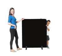 Floor Standing School Partition Screen Room Divider, 1200 x 1000 mm, Black Woven Cloth covered Rounded Corner & upper edges with Black PVC Trim - Ideal for Pre-School, Library, Office, Displays