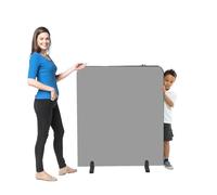 "Floor Standing School Partition Screen Room Divider, 1200 x 1000 mm, Glass Grey Woven cloth| Rounded Corner & upper edged with Black PVC Trim - Ideal for Pre-School, Library, Office, Displays"