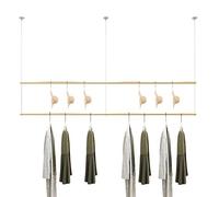Floor-Standing Solid Wood Rotating Coat Rack,Double Layer Commercial Grade Clothing Display Rack With Hanging Ceiling Hanger - 150Cm Black Retail Stand For Store Window, Perfect For Garment,A-180Cm
