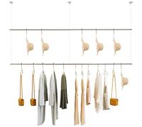 Floor-Standing Solid Wood Rotating Coat Rack,Double Layer Commercial Grade Clothing Display Rack With Hanging Ceiling Hanger - 150Cm Black Retail Stand For Store Window, Perfect For Garment,C-200Cm