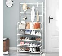 Floor Standing Solution for Clothing, hat, and Shoe Storage with Large Capacity, for Use in Living Rooms, entrances, Kitchens Areas. white Five layers 80cm