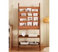Floor Standing Tall Magazine Rack - Large Brochure Display Stand with Mounting Kit - Versatile Reading Book Holder for Kids, Teens, Seniors - Easy Install (Brown, 17.3in)