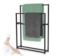 Floor Standing Towel Stand, Metal Pool Towel Rack Outdoor, 2 Tier Bathroom Towel Rail Dryring Shelf, 43" Tall Heavy Duty Blanket Clothes Storage Holder for Bath Hand Towels (Black, 85 x 20 x 110 cm)