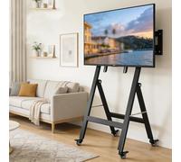 Floor-Standing TV Stand on Wheels, Foldable Mobile TV Cart for 26-60 Inch TVs, Black