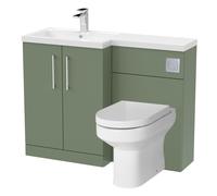 Level Bathroom Bundle Floor Standing Vanity Basin and WC Unit with Pan, Seat and Cistern - Left Hand - Satin Green - Balterley