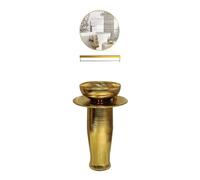 Floor Standing Vanity Sink, Golden Corrugation Sink Washbasin, 3-Pieces Ceramic Column Basin Combo, Faucet/Drain/Mirror(Color:D) (B One Size)