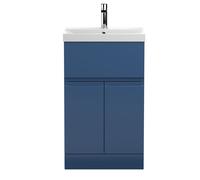 Balterley Vanity Unit with Basin Floor Standing, Bathroom Vanity Units with Basin, Bathroom Sink Storage Cabinet, Soft Close 2 Door 1 Drawer Sink Fully Assembled - 510 x 383 x 810mm (Satin Blue)