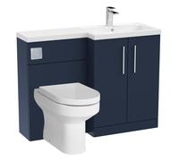 Level Bathroom Bundle Floor Standing Vanity Basin and WC Unit with Pan, Seat and Cistern - Right Hand - Midnight Blue - Balterley