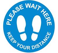 Floor Stickers Vinyl Signage Graphic Please Wait Here - Keep Your Distance Black (1, Blue)