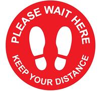 Floor Stickers Vinyl Signage Graphic Please Wait Here - Keep Your Distance Black (1, Red)
