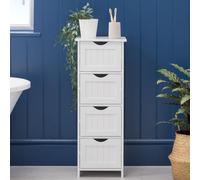 Floor Storage Cabinet Waterproof Bathroom Cabinet PVC Storage Unit with 4 Drawers 30 x 30 x 82 cm for Living Room, Kitchen, Entryway, White