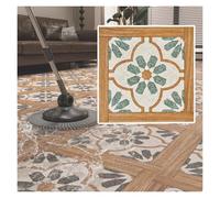Floor Tiles Peel and Stick Waterproof - Retro Floral Pattern, Self-Adhesive DIY PVC Flooring for Renters, Kitchen, Laundry Room, Balcony,entryway(Pack of 8)