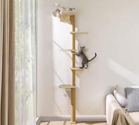 Floor to Ceiling Cat Tree, 210cm 5 Tier Tall Cat Tree Wall-Mounted Kitten Scratching Post, Cat Tower Wild Simulation Cat Wall Furniture with Sisal Pad Platform, Suitable for Climb, Scratch, Play