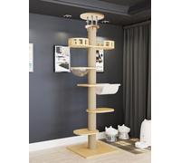 Floor to Ceiling Cat Tree, 6-Tier Adjustable Height Cat Tower with Hemp Scratching Posts, Sturdy Indoor Cats Activity Tree - Dual-End Fixation for Safety 1 Set