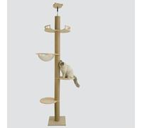 Floor-to-Ceiling Cat Tree Adjustable Heigh 4-Layer Cat Climbing Tower with Springboard, Space Capsule, Fence Lookout, Natural Sisal Rope Scratching Posts,S (S)