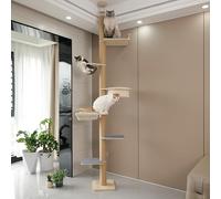 Floor-to-Ceiling Cat Tree Adjustable Height 50-122 Inches 9-Pillar 6-Tier Activity Center with Hammock Sisal Scratching Posts Plush Perches
