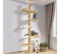 Floor to Ceiling Cat Tree Tower 295-315cm, Height Adjustable 6 Tier Cat Tower for Indoor Cats, Tall Wooden Cat Climbing Frame with Shelves, Ladder & Scratching Post for Large Cats