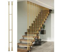 Floor to Ceiling Mounted Baluster Post, H - Shaped Interior Iron Stair Spindles for Apartments/Lofts/Villas/Living Room Divider, Gold Replacement Staircase Corridors Fencing Column(Style C (1 Pc),2.4M