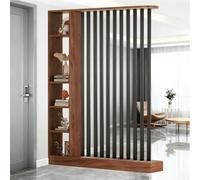 Floor to Ceiling Room Divi with Sto Shelf Dark Walnut & Black Entrance Hall Partit Sn Privacy Wall Mon Column Design (L55 x W9 x H79)