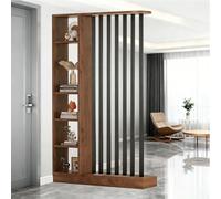 Floor to Ceiling Room Divi with Sto Shelf Dark Walnut & Black Privacy Partit for Entrance Hall Column Design L39 x W9 x H79