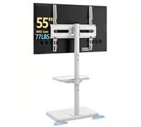 Floor TV Stand with Mount for 26-55 inch TVs up to 35 kg, Height Adjustable Swivel Tilt TV Stand with Wood Base & Shelf, Saving Space Design for Bedroom, Living Room and Corner, White