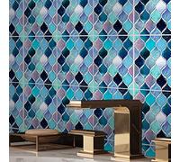 Floor Wall Tile Transfers Sticker for Home Decor, Peel & Stick self-Adhesive splashback, Tile Decals for Living Room Kitchen Bathroom Decor,20cmX20cmX 10 Pieces, Mermaid Vine Mosaic Tile Sticker