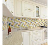 Floor Wall Tile Transfers Sticker for Home Decor, Peel & Stick self-Adhesive splashback, Tile Decals for Living Room Kitchen Bathroom Decor,20X20cmX 10 Pcs, Grey and Yellow Vine Mosaic Tile Sticker
