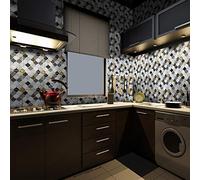 Floor Wall Tile Transfers Sticker for Home Decor, Peel & Stick self-Adhesive splashback, Tile Decals for Living Room Kitchen Bathroom Decor,20X20cmX 10 Pcs, Black and White Vine Mosaic Tile Sticker