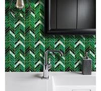 Floor Wall Tile Transfers Sticker for Home Decor, Peel & Stick self-Adhesive splashback, Tile Decals for Living Room Kitchen Bathroom Decor,20cmX20cmX 10 Pieces, Green Gilding Mosaic Tile Sticker