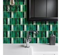 Floor Wall Tile Transfers Sticker for Home Decor, Peel & Stick self-Adhesive splashback, Tile Decals for Living Room Kitchen Bathroom Decor,20cmX20cmX 10 Pieces, Green Gilding Mosaic Tile Sticker