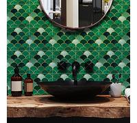 Floor Wall Tile Transfers Sticker for Home Decor, Peel & Stick self-Adhesive splashback, Tile Decals for Living Room Kitchen Bathroom Decor,15X15cmX 10Pcs,Gilding Green Mosaic Tile Sticker