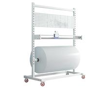 Floor Wrap Dispenser with Brake Wheel and Hole Plate for Efficient Material Cutting in Packaging Operations