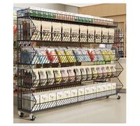 Floorable Snacks Display Stand, Stackable Metal Wire Basket Stand Cart with Wheel, Heavy Duty Supermarket Store Shelving Unit, Rolling Retail Store Organizer for Candy Potato Chips(Black,120x45x140cm)