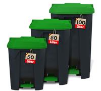 Floordirekt 80 Litre Waste Bin. Green Lid. Waste Bin for Kitchen and Office. Differentiated Collection System. Pedal Bin with Step-on Mechanism. Olaf Trash Can