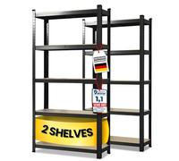 Floordirekt Heavy Duty Shelving Unit, Set of 2, Black, 180 x 90 x 40 cm, Boltless, Adjustable, Industrial Style, 5 Shelves