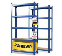 Floordirekt Heavy Duty Shelving Unit, Set of 2, Blue, 150 x 75 x 30 cm, Boltless Shelves, Basement Shelves, Storage Shelves, Workshop Shelves, Workbench - 5 Adjustable Shelves (Lakota)