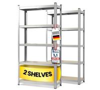 Floordirekt Heavy-Duty Shelving Unit, Set of 2, Galvanised 200 x 100 x 50 cm, Boltless, Basement, Storage, Workshop, Workbench - 5 Adjustable Shelves (Lakota)