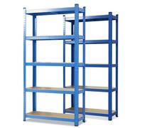 Floordirekt Lakota Heavy Duty Shelving Rack Set Of 2 Garage Home Office Storage Shelves Metal Boltless 875Kg Capacity 150 X 75 X 30 Cm Blue
