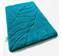 Floordirekt Maris Microfibre Bath Mat Leaf Pattern Non Slip Latex Back Bathroom Rug Turquoise 60 X 120 Cm